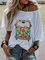 Plus Size Women Short Sleeve Round Neck Vintage Car Floral Casual Tops