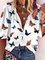 White Daily Casual Butterfly Printed Shift Cartoon Shirt Collar Shift Shirts & Tops