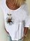 White Long Sleeve Printed Crew Neck Cotton Shirts & Tops