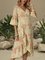 Yellow Floral Chiffon V Neck Half Sleeve Dresses