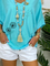 Lake Blue V Neck Half Sleeve Shirts & Tops