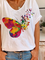 White Floral-Print Holiday V Neck Short Sleeve Shirts & Tops