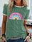 Vintage Short Sleeve Rainbow Leopard Letter Printed Plus Size Casual Tops