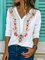 Casual Plus Size Printed V Neck Long Sleeve Shirts Tops