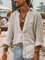 Beige Plain Linen Casual Crew Neck Shirts & Tops