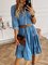 Blue V Neck 3/4 Sleeve Simple Dresses