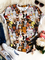 Yellow Floral-Print Crew Neck Short Sleeve Shirts & Tops