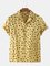 Men 95% Cotton Fun Star Moon Print Casual Lapel Short Sleeve Shirt