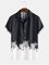 White-Black Casual V Neck Cotton Shirts & Tops