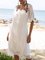 White Plain V Neck Casual Dresses
