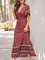 V Neck Red Holiday Tribal Maxi Dress