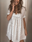 White Cotton Polka Dots V Neck Casual Dresses
