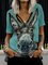 Casual Plus Size V Neck Short Sleeve Printed Tee Shirts Tops