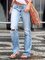 Light Blue Ripped Denim Patchwork Casual Pants