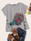 Gray Short Sleeve Floral Cotton-Blend Shirts & Tops
