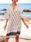 White Half Sleeve Crew Neck Floral-Print Boho Dresses