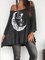 Black Club Party Daily Casual Shift Printed 3/4 Sleeve Cotton-Blend Shirts & Tops