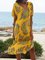 Yellow Floral Boho Short Sleeve Floral-Print Dresses