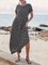 Black Short Sleeve Geometric Swing Dresses