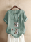 Green Cotton-Blend Animal Short Sleeve Shirts & Tops