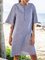 Blue Solid Casual V Neck Shift Dresses