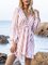 Orange Pink Paneled Deep V-Neck A-Line Striped Long Sleeve Mini Dresses