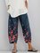 Navy Blue Cotton Printed Casual Pants