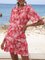 Rose Red Short Sleeve Ruffled V Neck Shift Mini Dresses