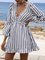 Gray Ruffled A-Line Long Sleeve Deep-V-Neck Mini Dresses