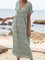 Green Short Sleeve V Neck Shift Geometric Maxi Dresses