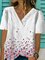 White V Neck Casual Short Sleeve Printed Shirts & Tops