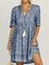 Blue Cotton Printed Short Sleeve Patchwork Dresses
