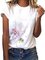 Women Fashion Plus Size Casual Dandelion Printed White Short Sleeve Round Neck Shirts & Tops