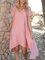 Orange Pink Plain V Neck Short Sleeve Paneled High-Low Dresses