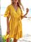 Pink-Yellow Geometric Ruffled Boho V Neck Mini Dresses