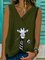 Giraffe Print V Neck Casual Cotton Shirts & Tops