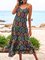 Black Casual Cotton-Blend Swing Crew Neck Maxi Dresses