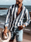 Blue Shirt Collar Cotton-Blend Striped Casual Shirts & Tops