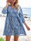 Blue Boho 3/4 Sleeve A-Line Dresses