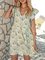 Green Short Sleeve V Neck Swing Floral Mini Dresses