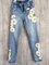 Blue Printed Casual Denim Pants
