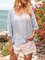 Blue Floral V Neck Paneled Long Sleeve Shirts & Tops