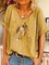 Owl Print V-Neck Short Sleeves Casual Blouses