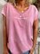Pink Cotton-Blend Casual Round Neck Shirts & Tops