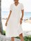 White Casual V Neck Solid Shift Dresses