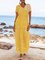 Yellow Striped V Neck Boho Dresses