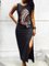Black Printed Slit Club Party Swing Sleeveless Cotton Dresses