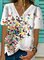 Short Sleeve V Neck Cotton-Blend Printed Shirts & Tops