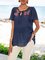 Purplish Blue Short Sleeve Paneled V Neck Floral Shirts & Tops