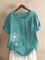 Vintage Print Flower Short Sleeve Button T-Shirt